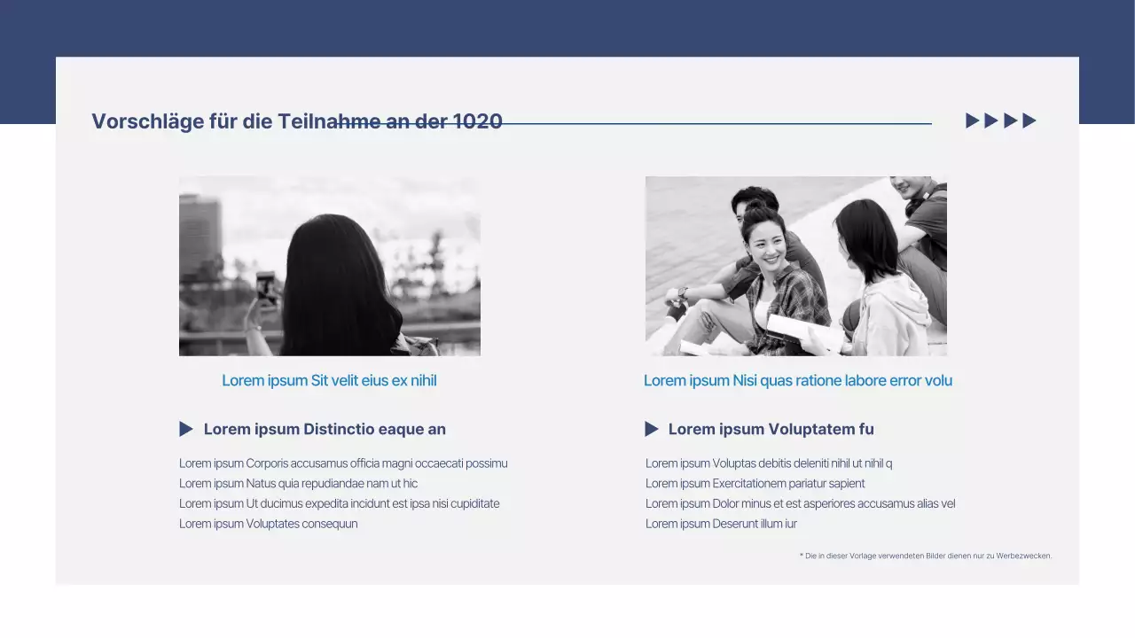 Ein einfacher, marineblauer und weißer Bericht über das Engagement der Gemeinschaft