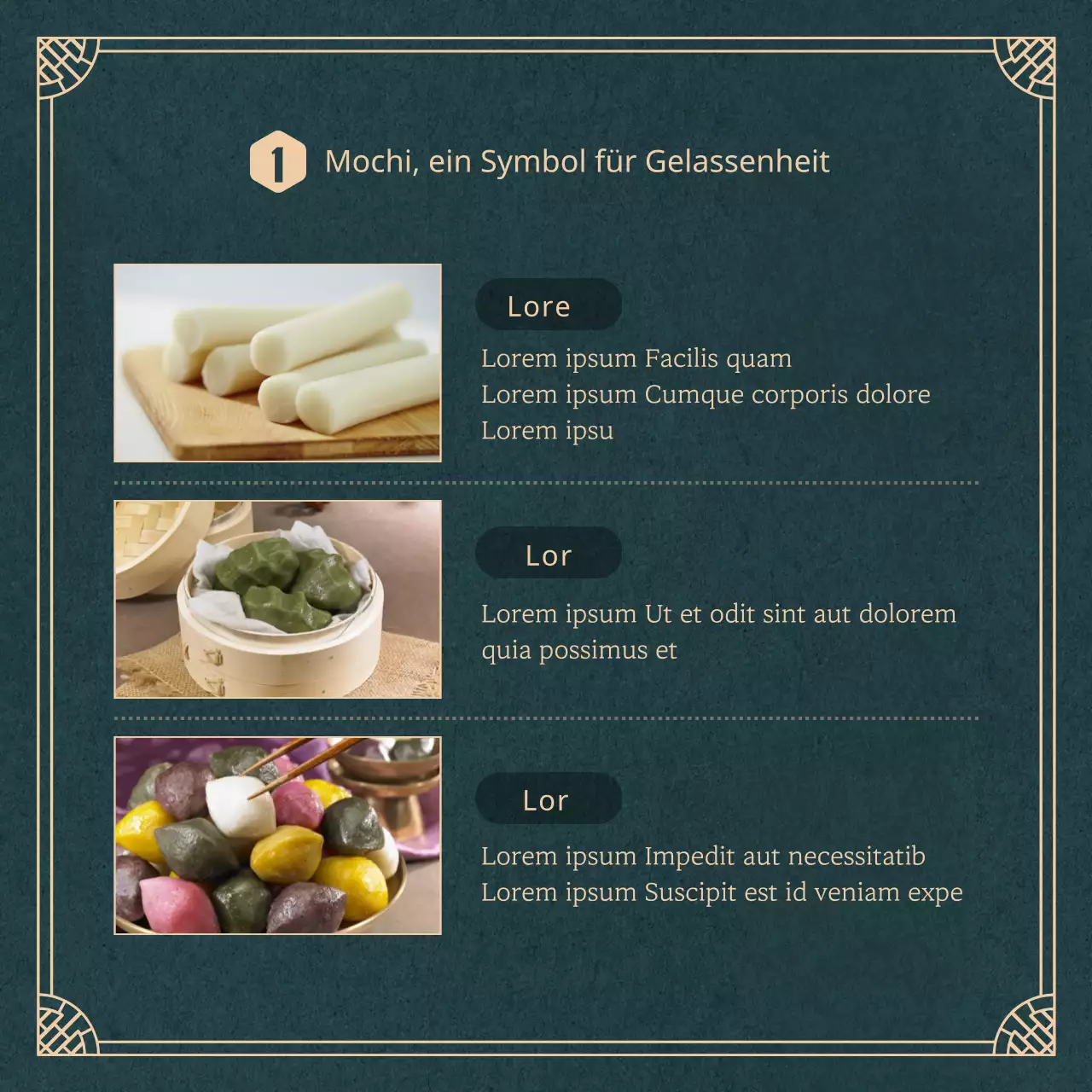 Dunkelgrüner Reiskuchen Bedeutung cardNews design