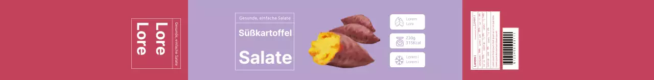 Malvenfarbenes illustriertes Etikett für Süßkartoffelsalat