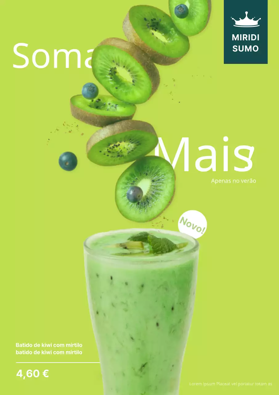 Cartaz para uma bebida de verão kiwismoothie cafe em chartreuse
