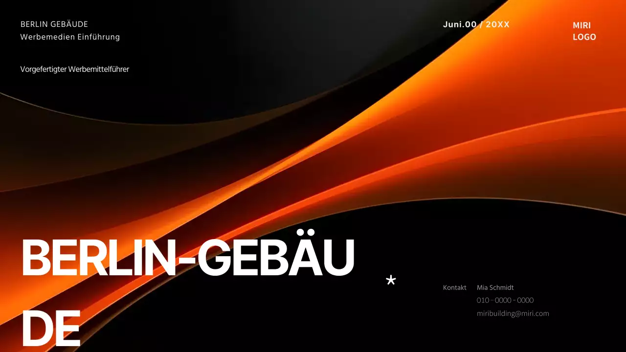 Eine saubere, schwarz-orangefarbene Produktanzeige für Gebäude