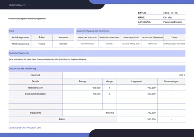 Workshop-Ergebnisbericht mit einem einfachen, abgerundeten Konzept in Schwarz und Blau