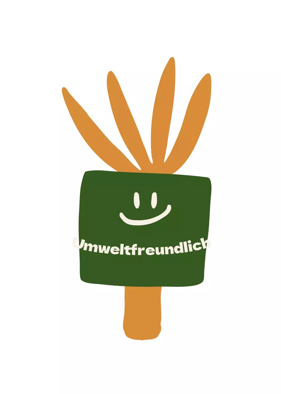 Umweltfreundlicher veganer Produktführer mit orangefarbenen und grünen minimalistischen Bio-Konzeptillustrationen