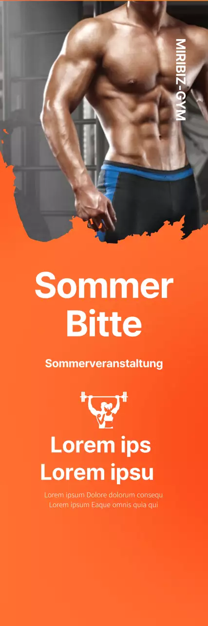 Werbebanner für eine Veranstaltung zur Eröffnung eines Fitnessstudios mit orangefarbenem Hintergrund