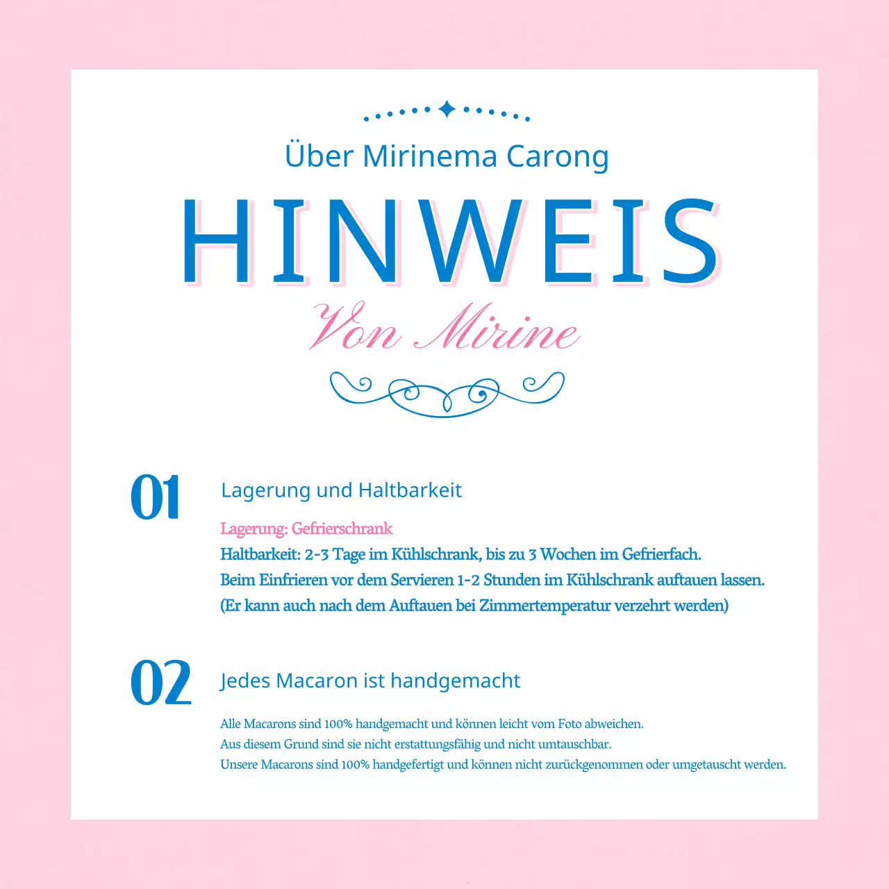 Ein Macaron-Café mit einem rosa-blauen Titel