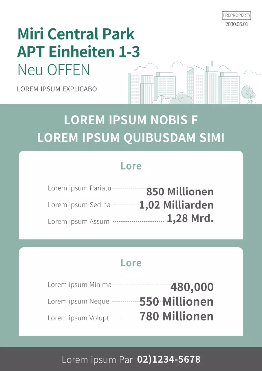 Mintfarbene Immobilien Wohnung zu verkaufen Anzeige Dokumente