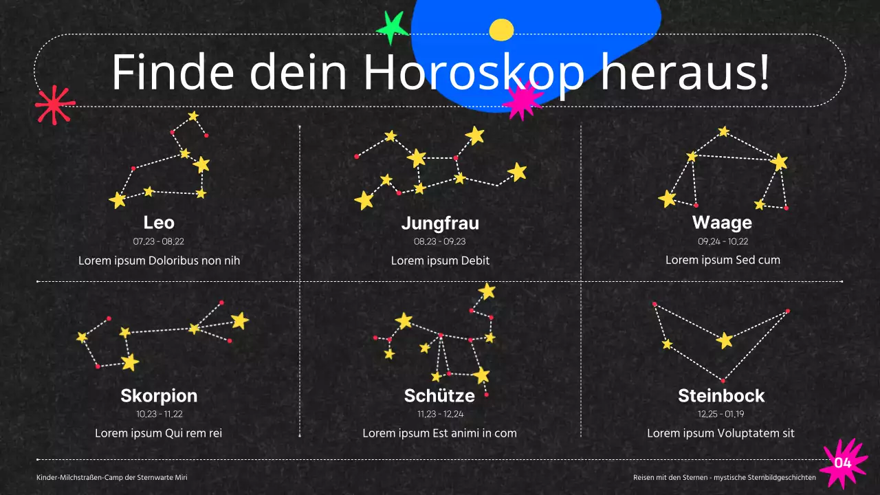 Bunte Sternwarte Milchstraße Camp Sternbilder auf schwarzem Hintergrund Lehrmittel