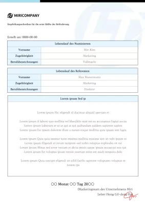 Hellblaue Förderung Empfehlung Dokument Vorlage