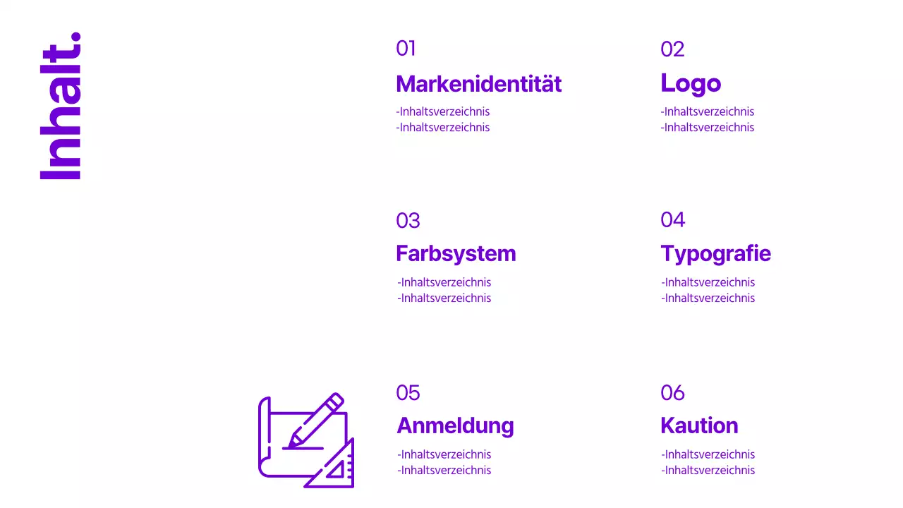 Markenrichtlinien mit klaren Textakzenten in Lila und Zitrone
