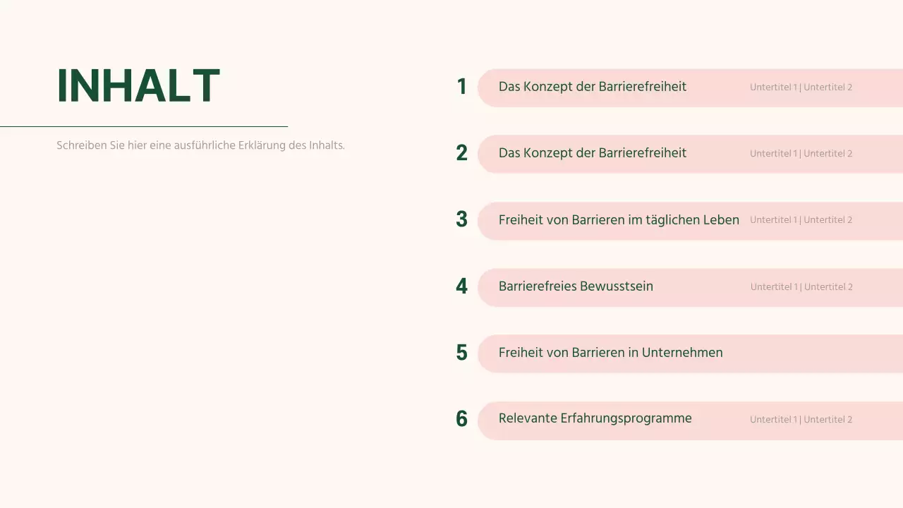 Einfache barrierefreie Aufgabenpräsentation in Beige und Grün