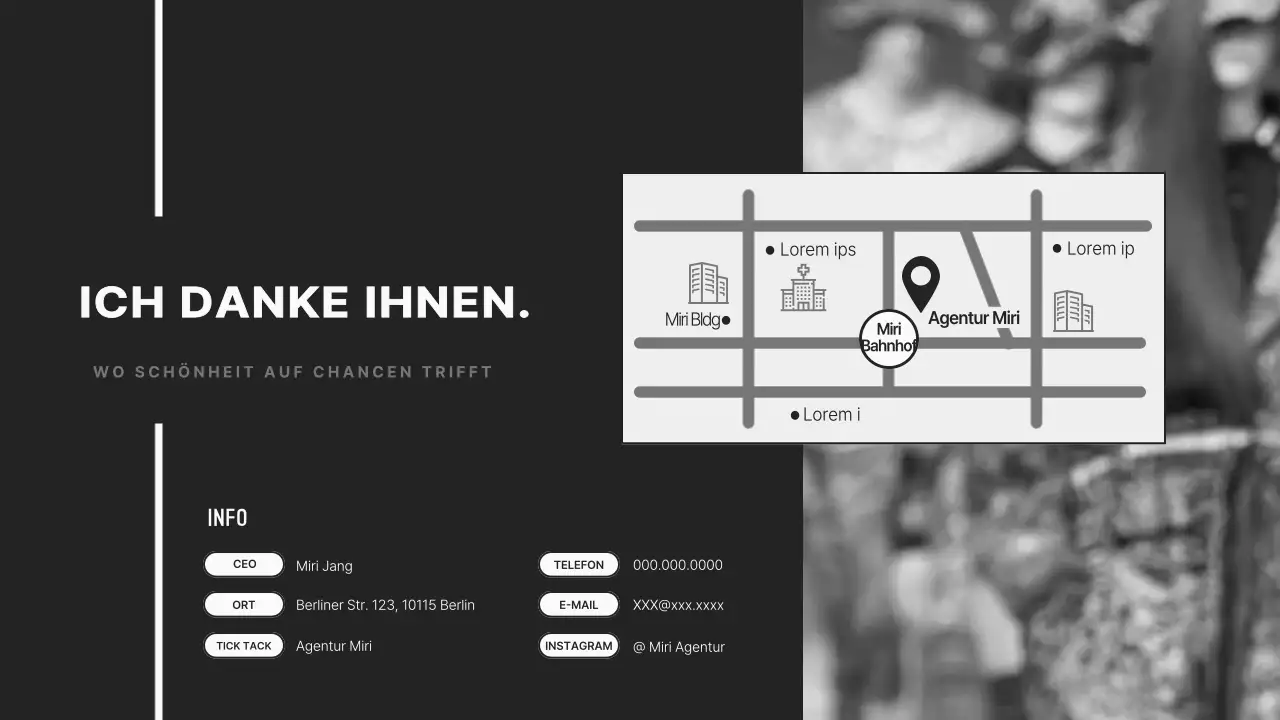 Ein sauberes und modernes Firmenprofil einer Modelagentur in Schwarz.