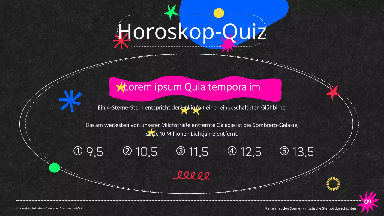 Bunte Sternwarte Milchstraße Camp Sternbilder auf schwarzem Hintergrund Lehrmittel
