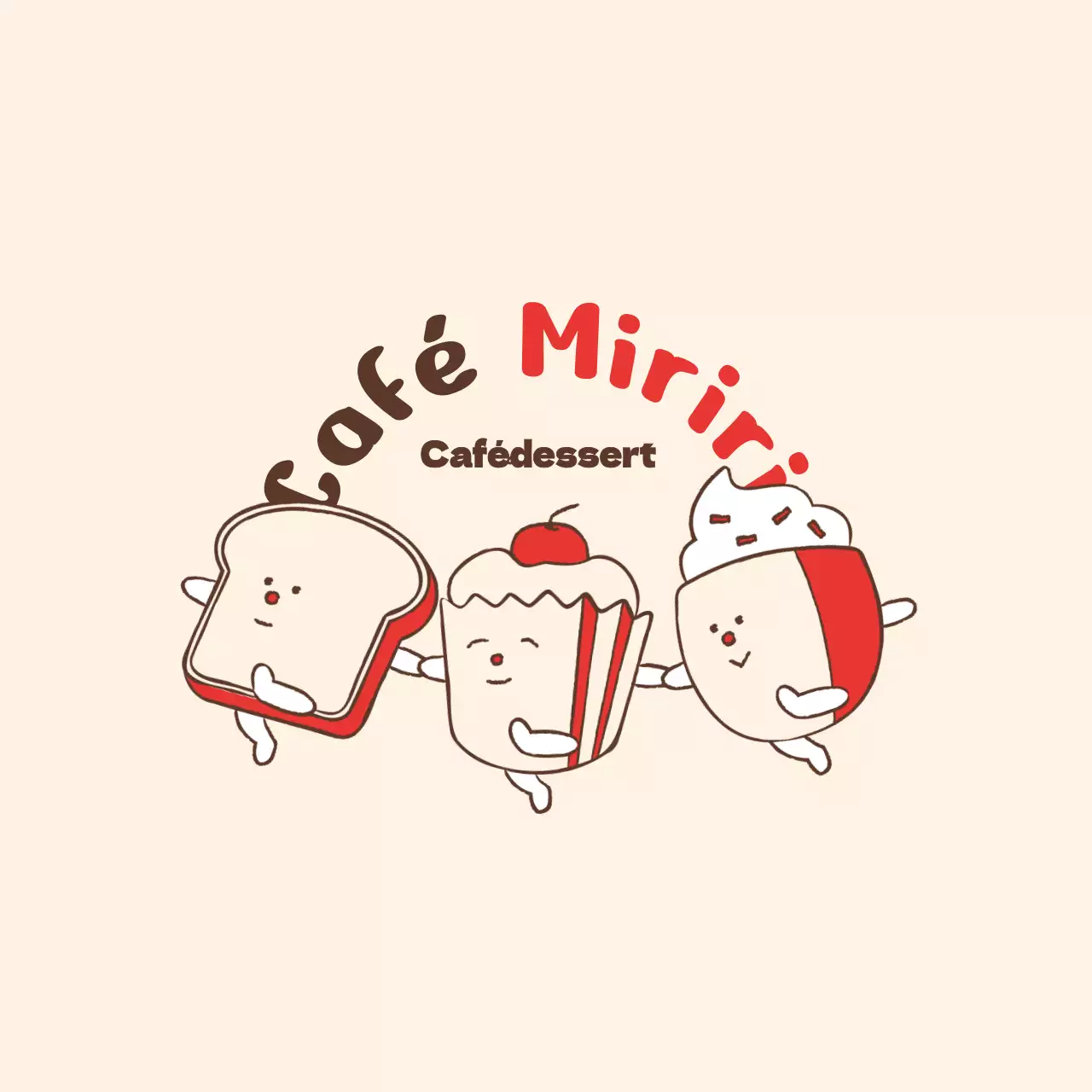 Niedliche Cafe-Ware mit beigen und roten Cafe-Figuren