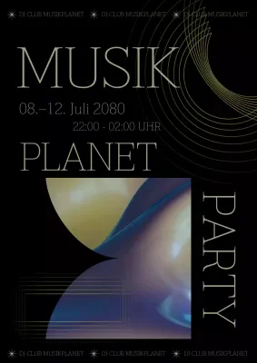 Werbung für eine Party mit schwarzen geometrischen Linien