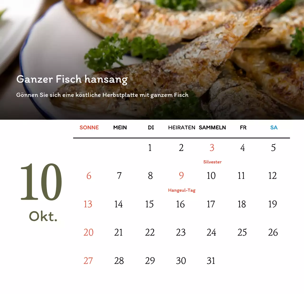 Traditioneller koreanischer Restaurantkonzept-Gutscheinkalender in Beige und Braun