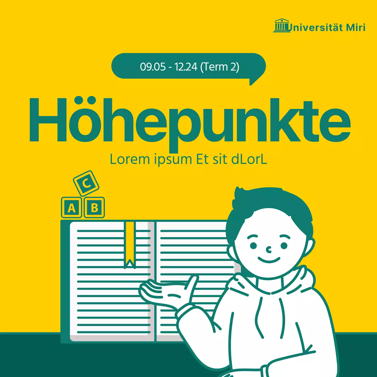 Gelbe und grüne Uni-Highlights cardNews-Design