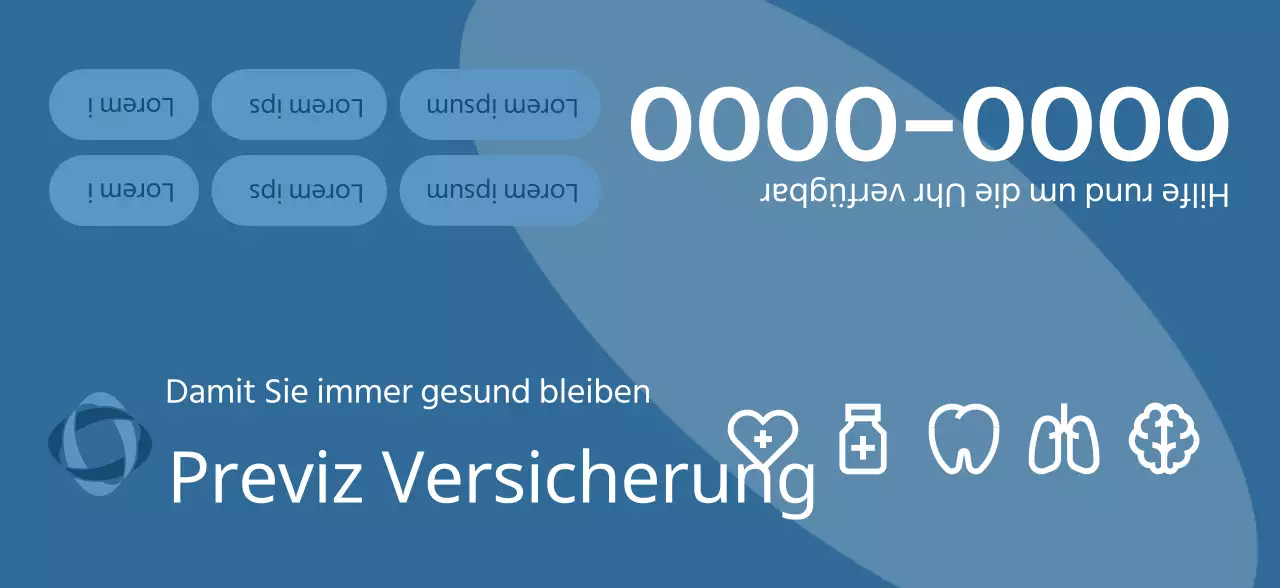 Ein Werbemittel einer Versicherungsgesellschaft mit dunkel getönten 3D-Illustrationen und Gesundheitssymbolen.