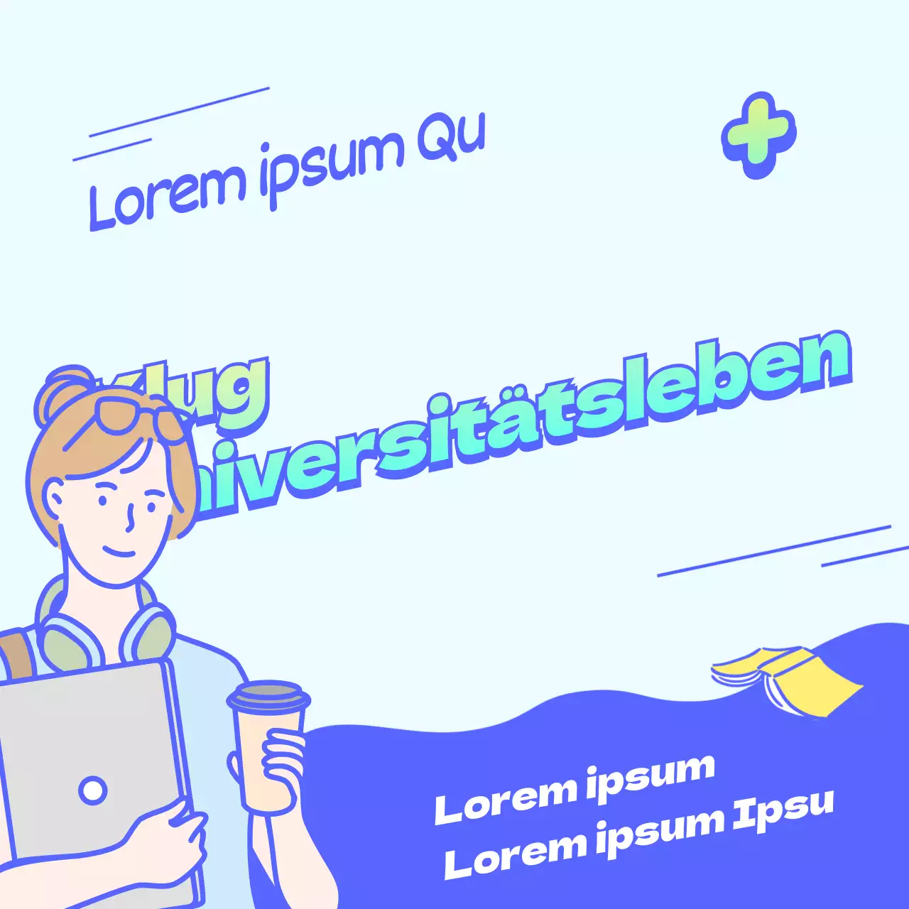 Blau gefärbte Social-Media-Quadrate als Wegweiser durch das Universitätsleben