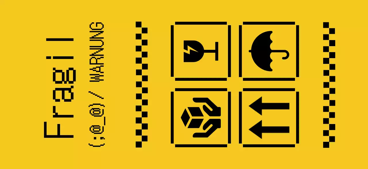 Lieferhinweise und Warnungen mit einem gelb-schwarzen Pixelkonzept