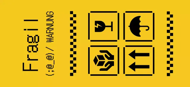 Lieferhinweise und Warnungen mit einem gelb-schwarzen Pixelkonzept