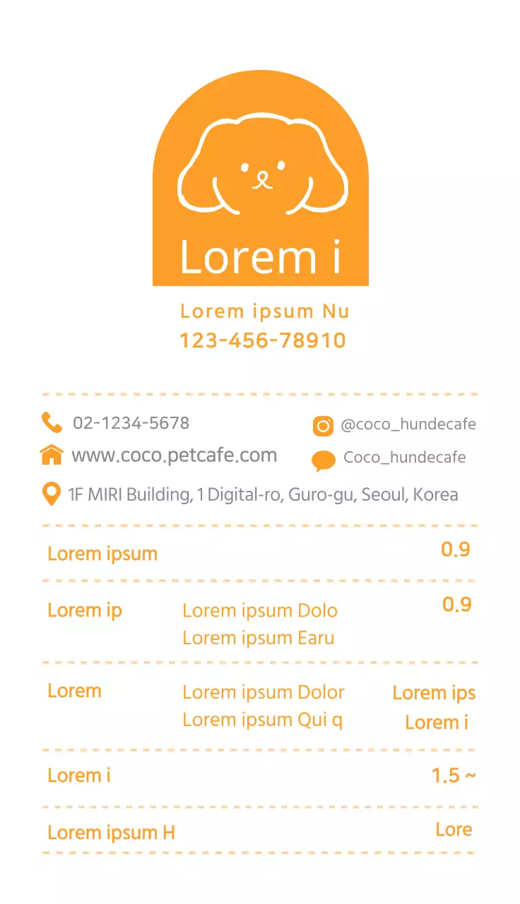 Nette Haustier-Café-Visitenkarte mit gelben Hund Illustration