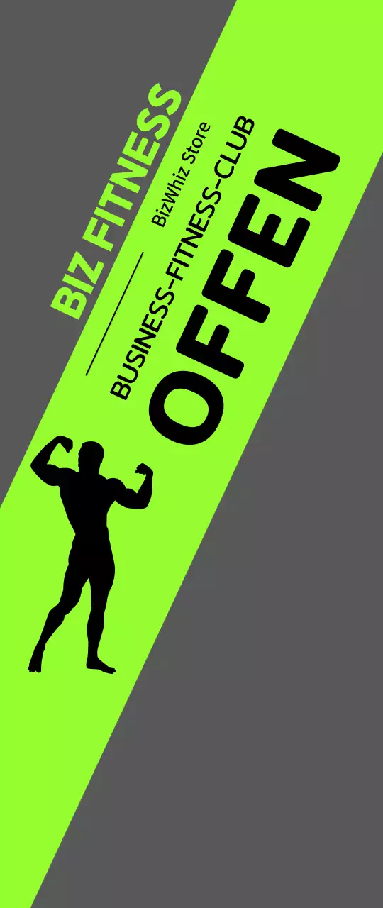 Windbanner zur Eröffnung eines Fitnessstudios mit männlicher Silhouette auf fluoreszierendem Untergrund