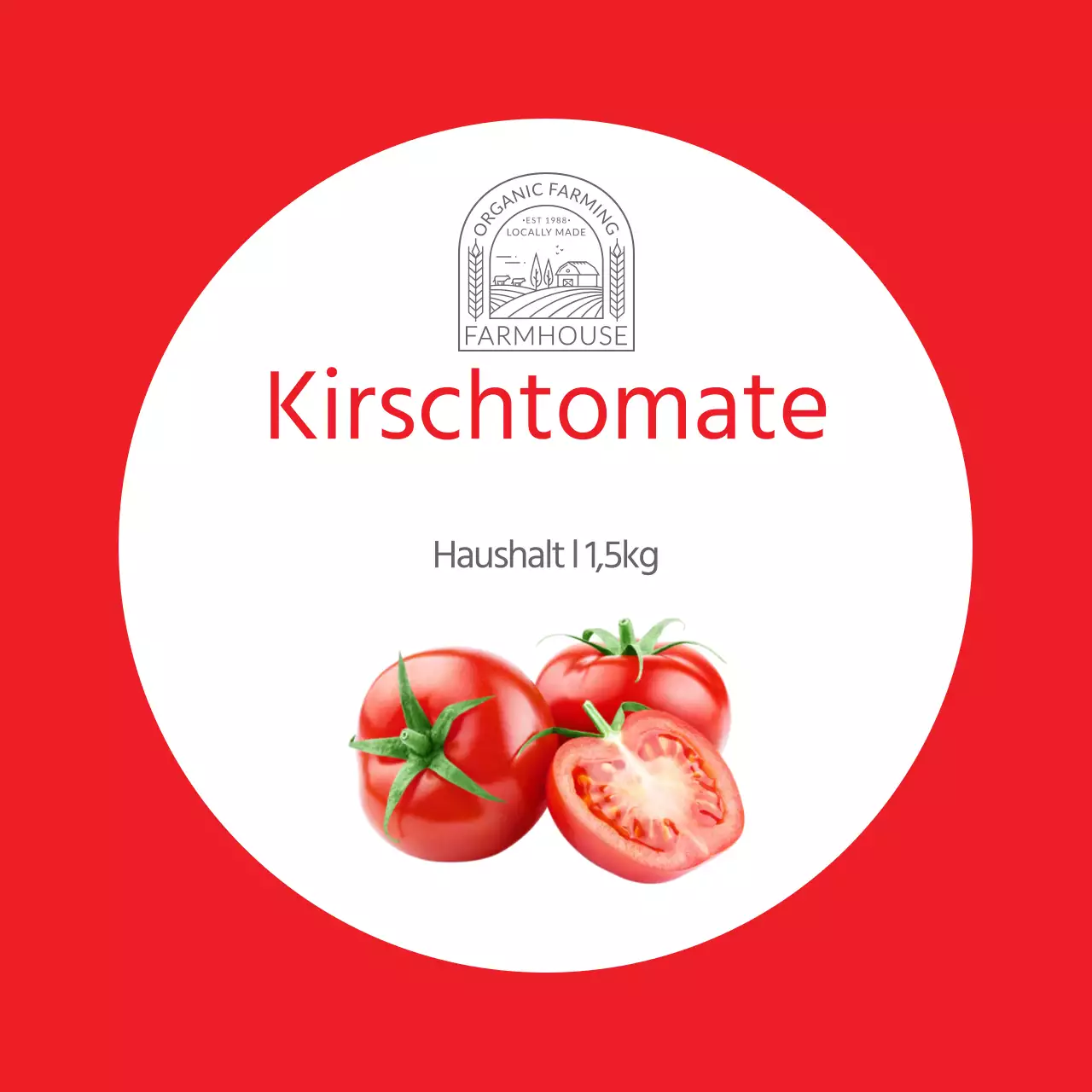 Etikett für rote, saubere Kirschtomaten