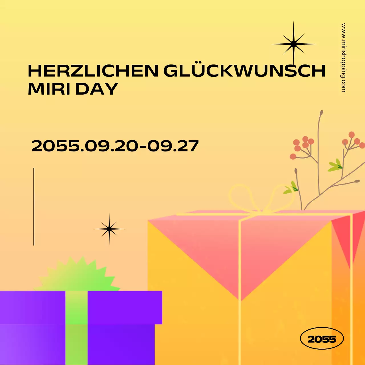 Einfache gelbe und orangefarbene Ankündigung einer Geschenkaktion