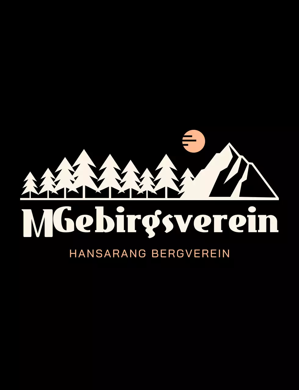 Gebirgsverein mit schwarz-orangefarbenen Bergillustrationen