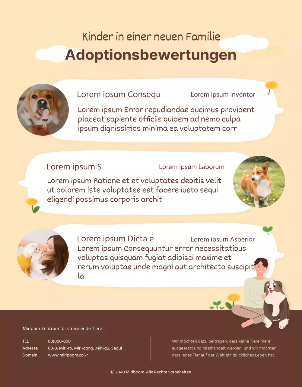 Illustrierte Adoptionspost Detailseite mit gelb-braunen Tönen
