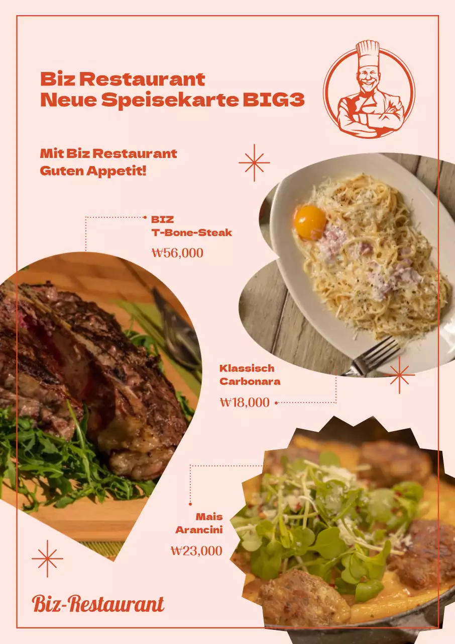 Bewerben Sie die neue Speisekarte Ihres Restaurants mit einem emotionalen Touch von Rot