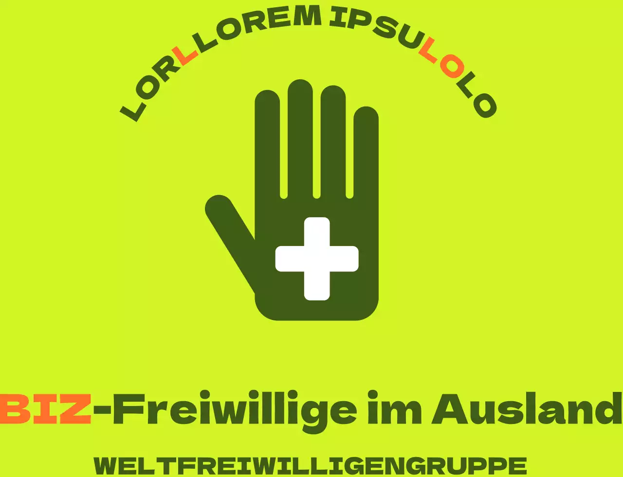 Weste für Freiwillige im Ausland mit einfachem grün-orangefarbenem Logo