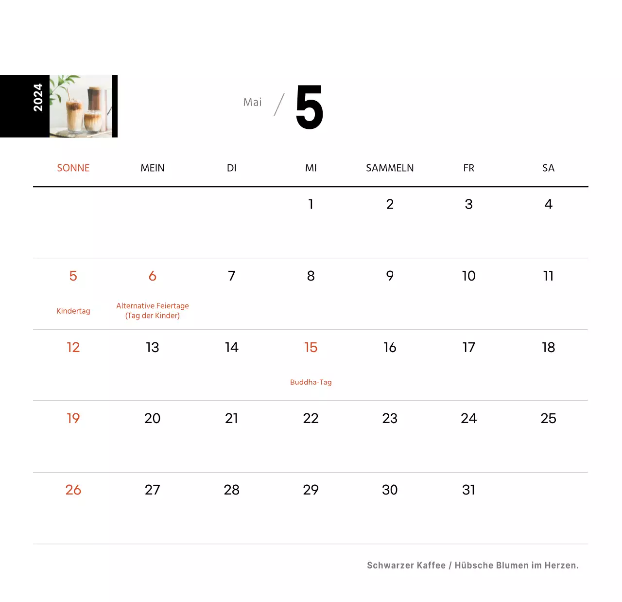 Weißes einfaches Kaffee Foto Tischkalender für Cafe