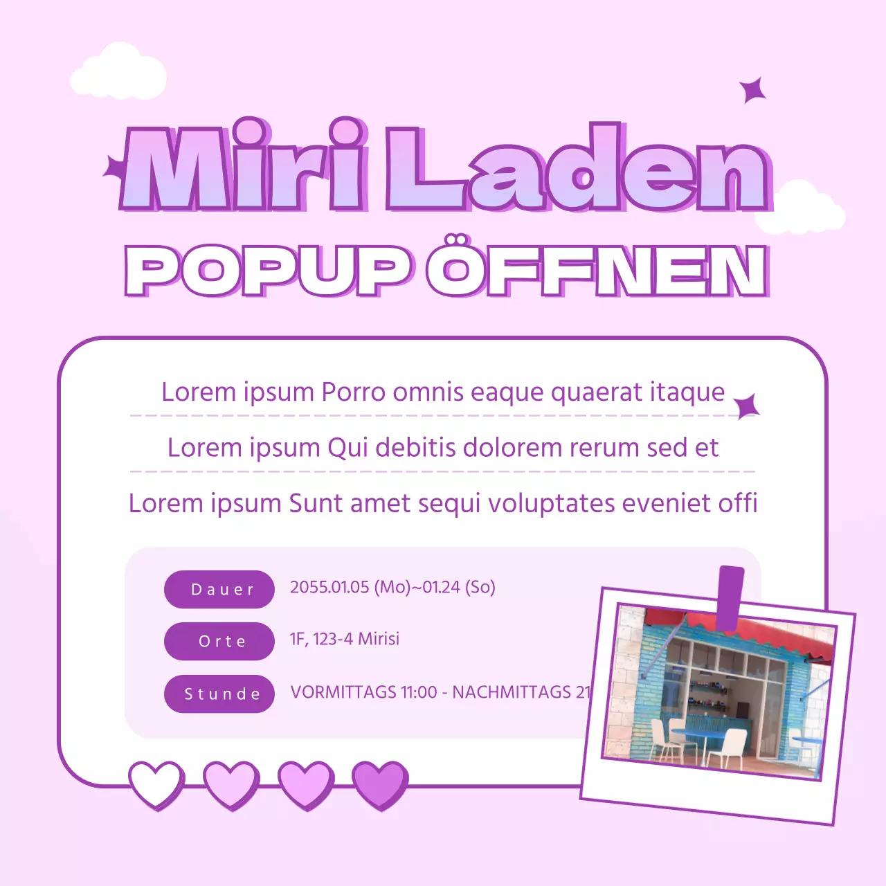 Ein Pop-up-Store mit einem niedlichen lila Arcade-Automaten-Konzept