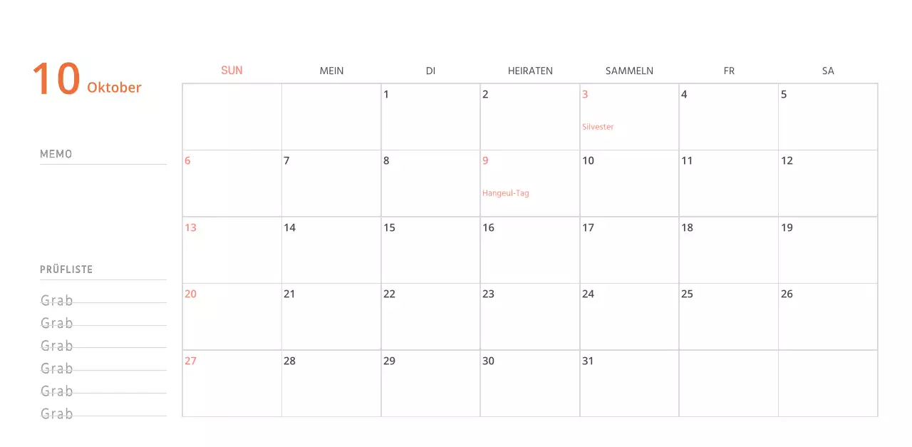 Niedlich illustrierter grüner Tischkalender mit Familienthemen