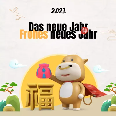 Banner mit Neujahrsgrüßen in Weiß und Gelb