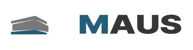 Architekturbüro-Symbol in Grau und Türkis mit Logo und Firmenname