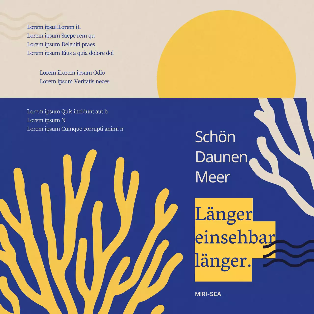 Einfache, abstrakte Illustration in Gelb und Blau zur Einführung des Tages der Meeresfrüchte