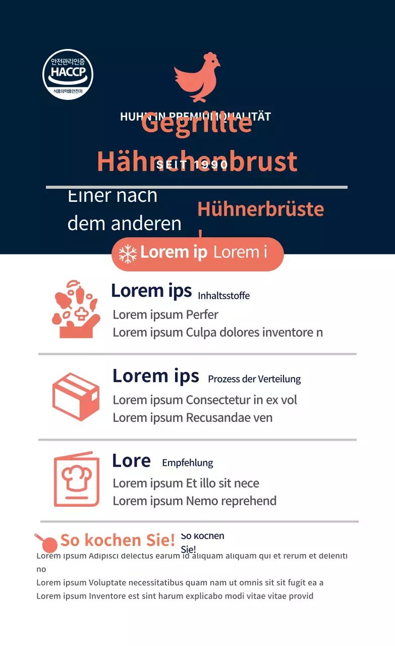 Orange-marineblaues Logo Lebensmittel Rezept Beschreibung Etikett