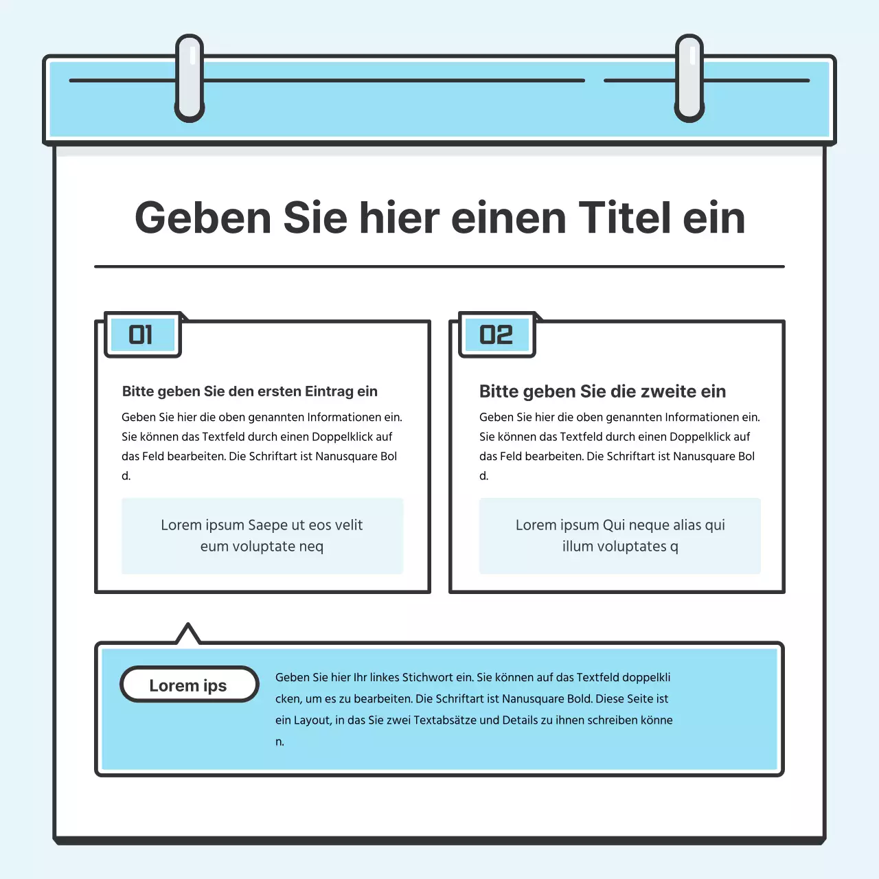 Hellblaues Notenkonzept Hübsche Karte mit niedlichen IllustrationenNews