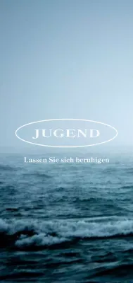 Waren mit blauen, ruhigen, gelassenen Meeresfotos und gefühlvollen englischen Worten.
