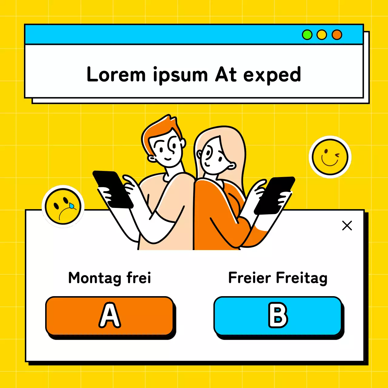 Ein Gleichgewichtsspiel am Arbeitsplatz mit gelben und hellblauen Farbtupfern gepostet von