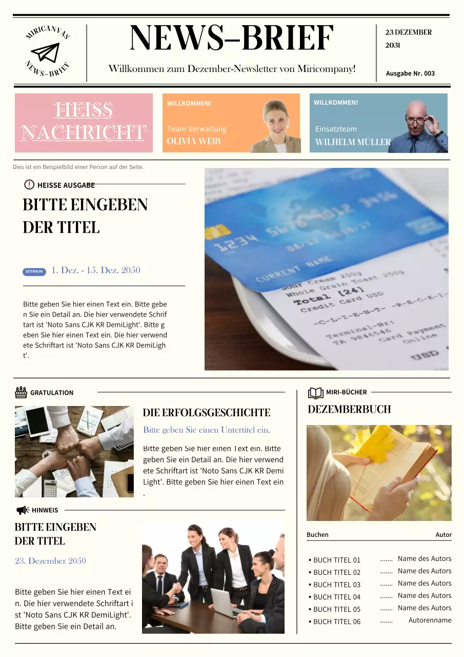 Hausinterner Newsletter mit beigem Fotolayout und Tageszeitungskonzept