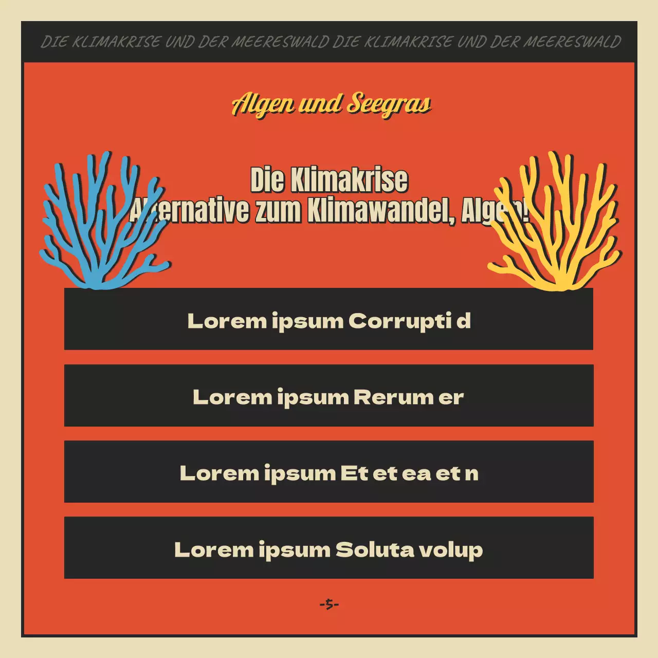 Cartoon-Konzept Meer Wald und Algen in rot und schwarz