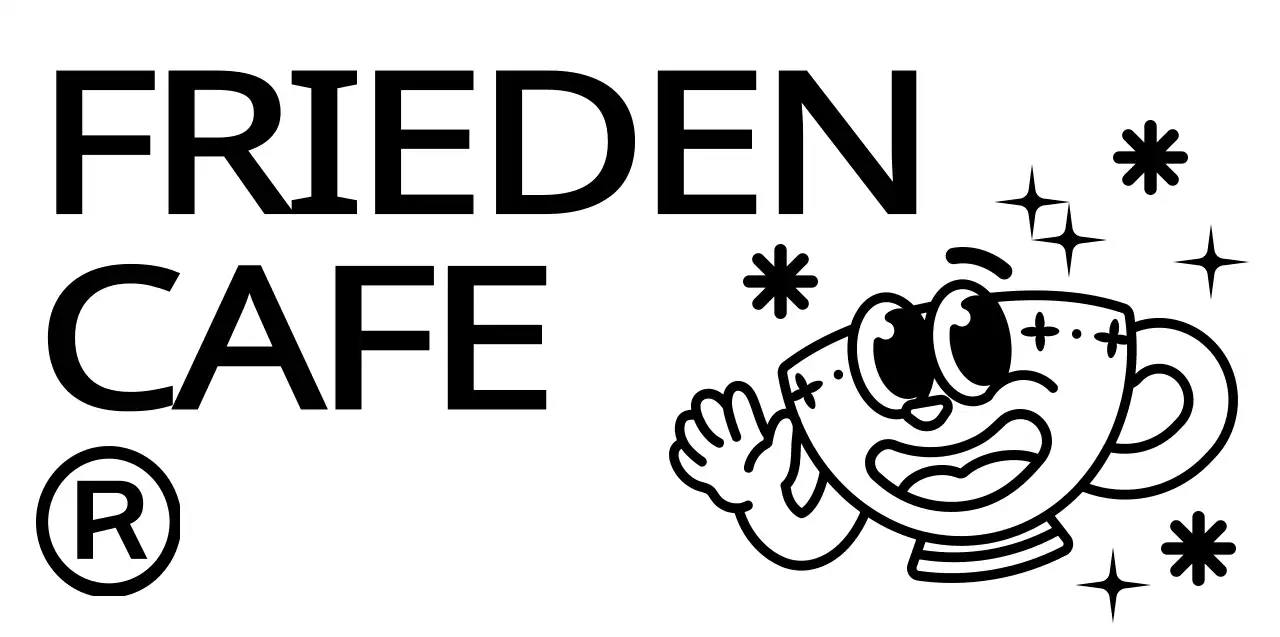 Niedlich und hip Kaffeetasse Zeichen und Text-Kombination in schwarz und weiß Logo-Stil für Café Förderung und Förderung