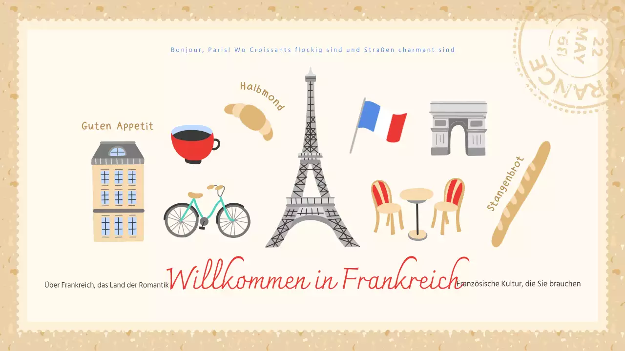 Eine minimalistische Einführung in das Land in Beige und Rot