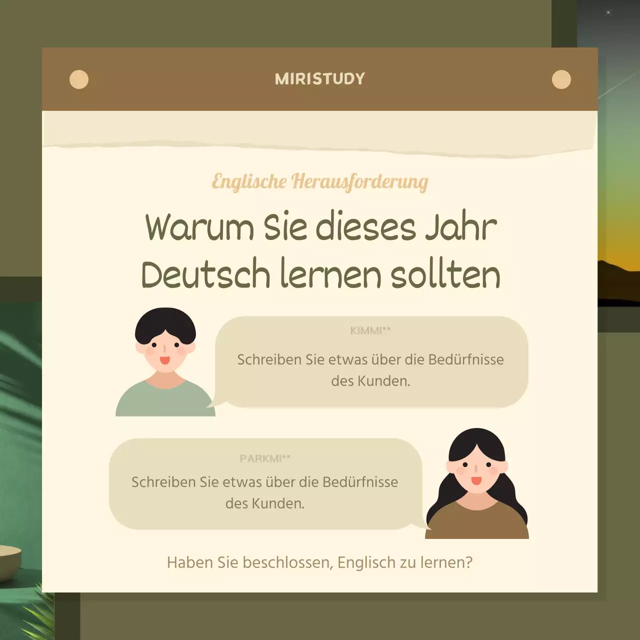 New Year's English Habits Challenge in Braun und Grün