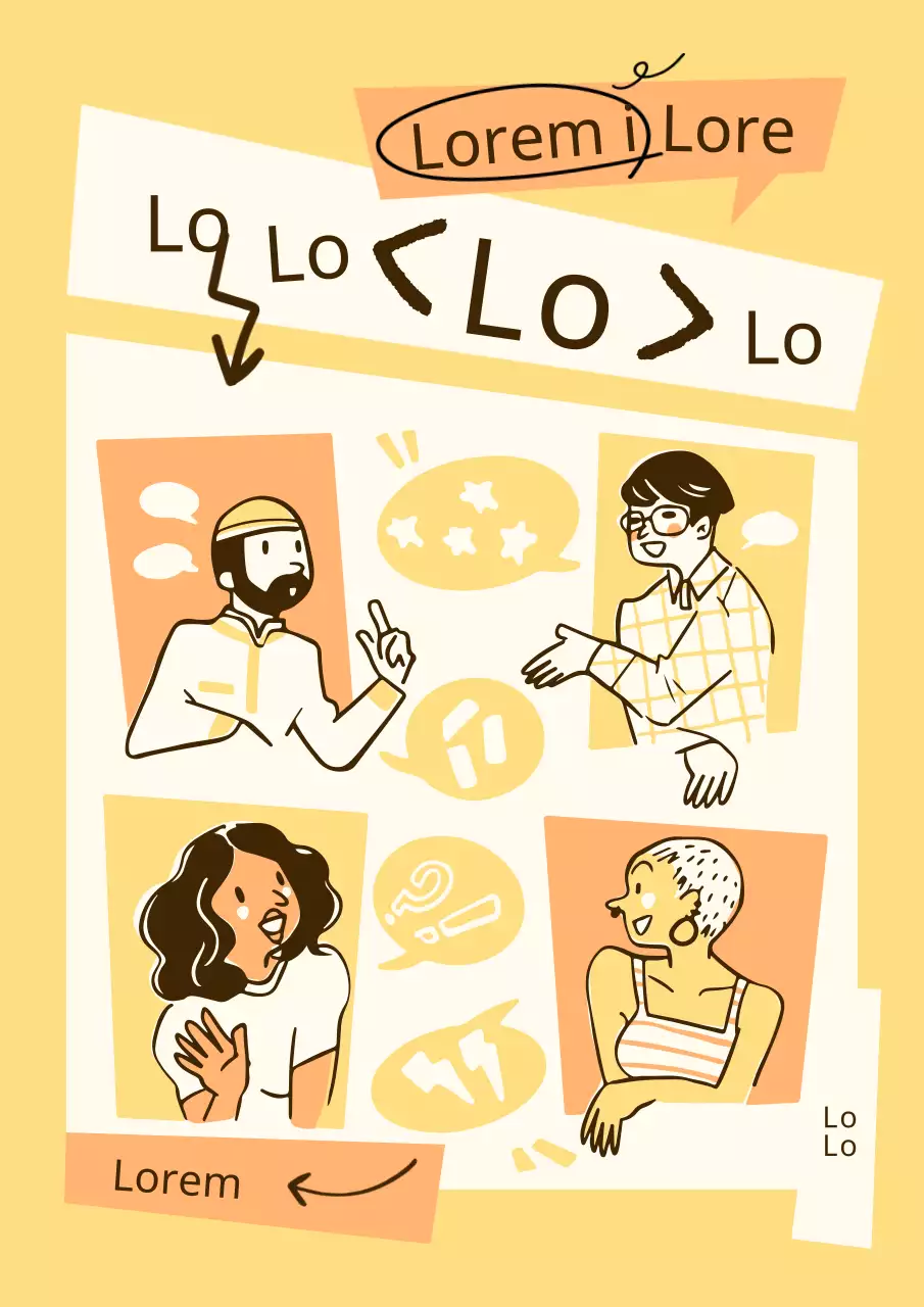 Social Life Mentor Book mit gelbem und orangefarbenem Konzept sprechender Menschen