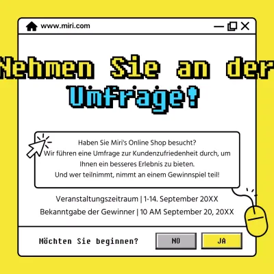 Anzeige für eine Umfrage mit gelbem, neonfarbenem Internet-Fensterkonzept