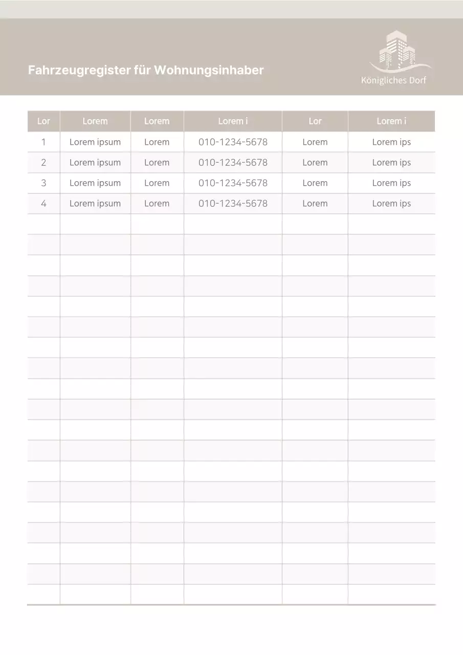 Beige Wohnungsmieter Fuhrparkregister Sicherheitsdienst Büro Fuhrparkmanagement